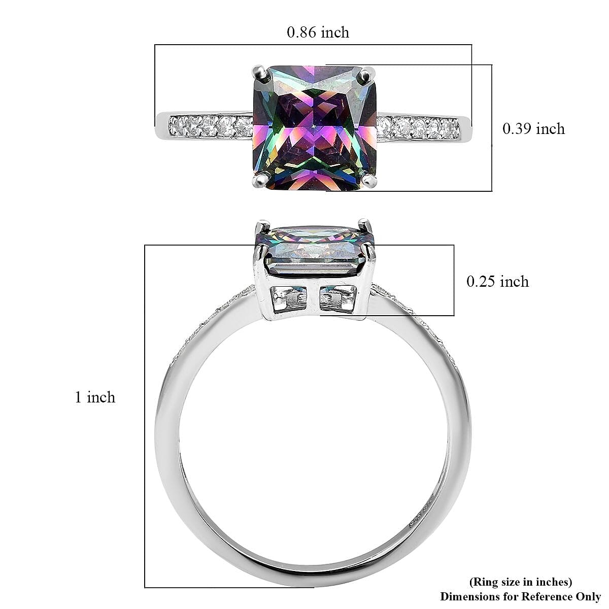 Lustro Stella Finest Northern Lights Mystic and White CZ Ring in Platinum Over Sterling Silver (Size 10.0) 3.75 ctw