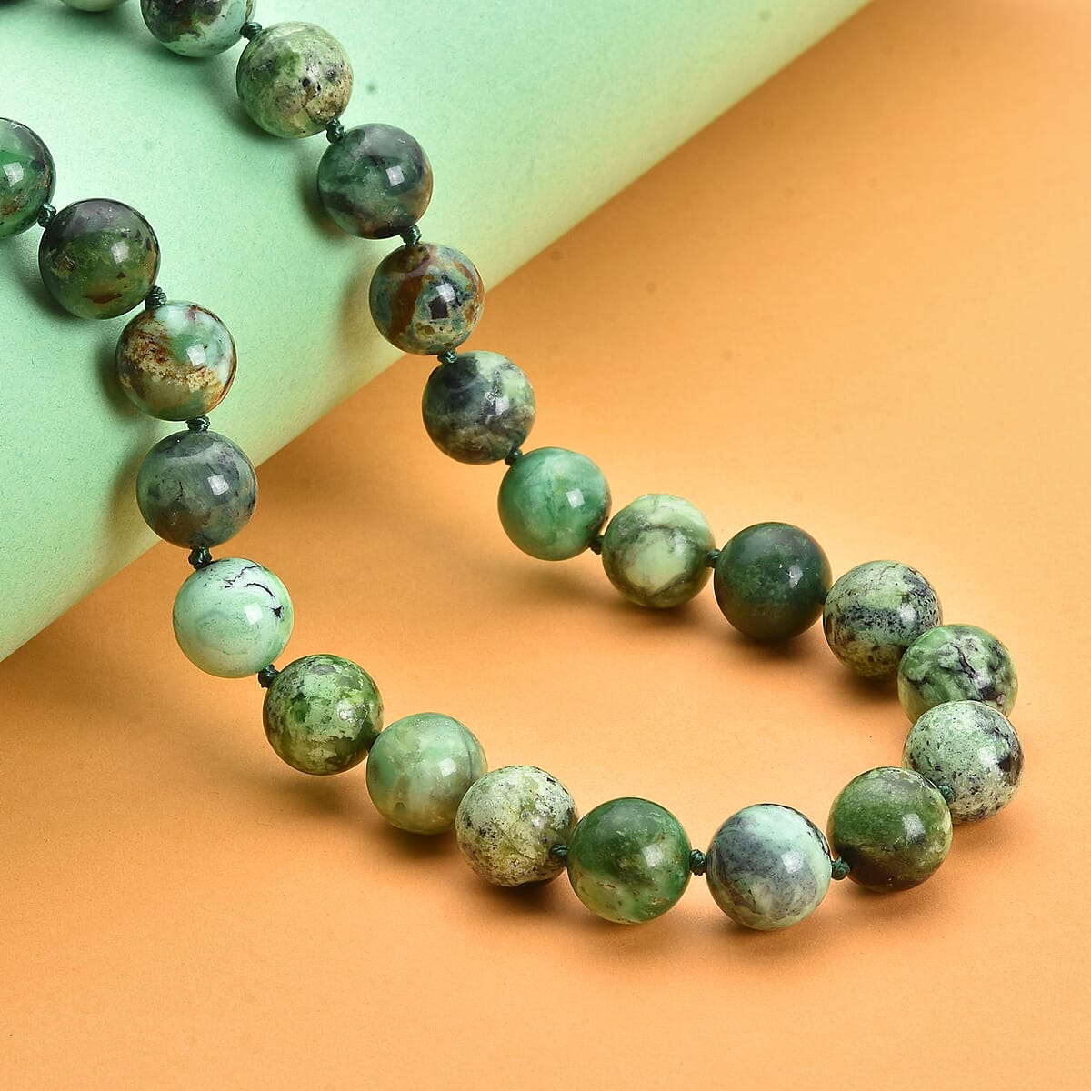 Utah Variscite Beaded Necklace 20 Inches with Magnetic Lock in Rhodium Over Sterling Silver 281.00 ctw image number 1