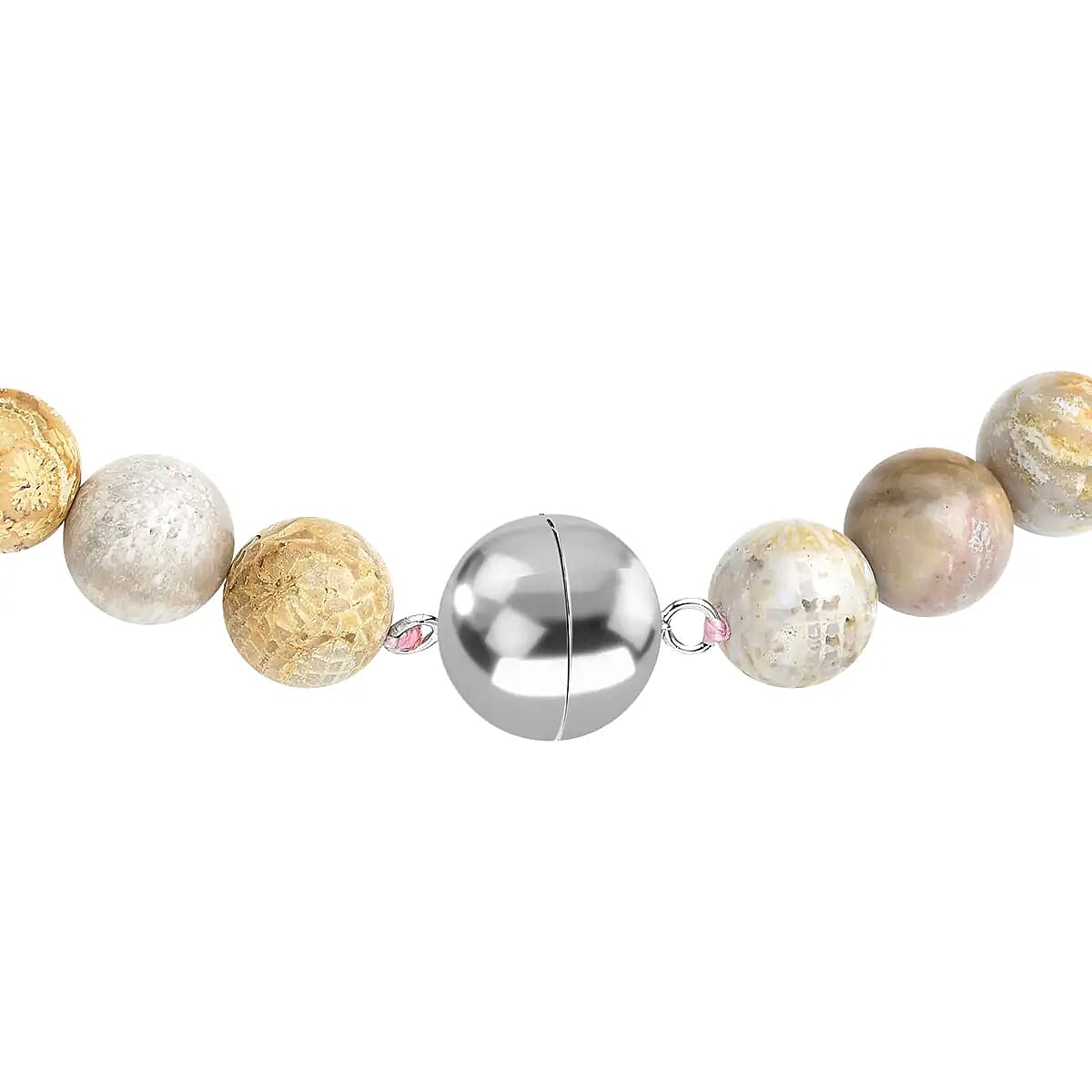Multi Color Fossil Coral Beaded Necklace 20 Inches with Magnetic Clasp in Rhodium Over Sterling Silver 620.00 ctw