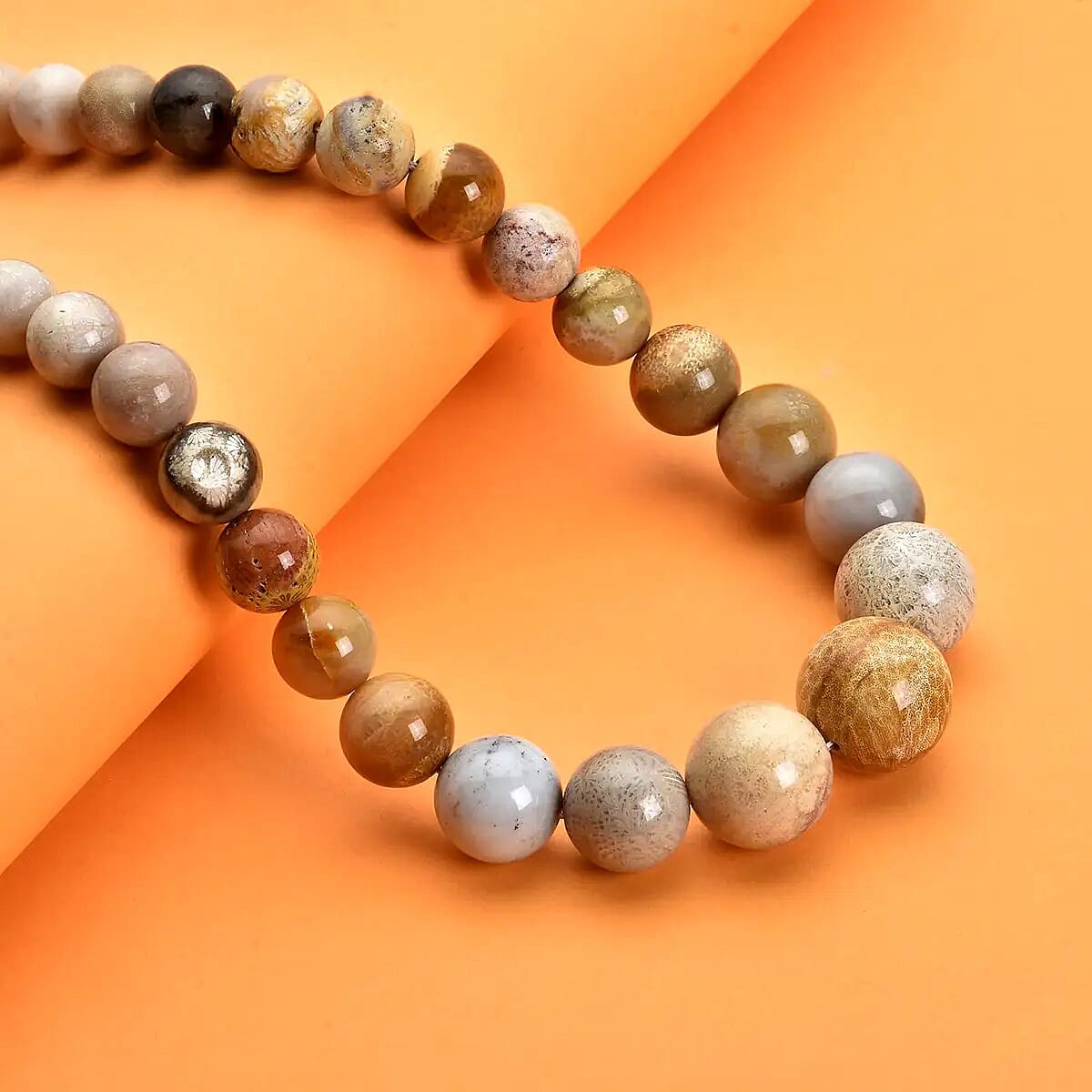 Multi Color Fossil Coral Beaded Necklace 20 Inches with Magnetic Clasp in Rhodium Over Sterling Silver 620.00 ctw