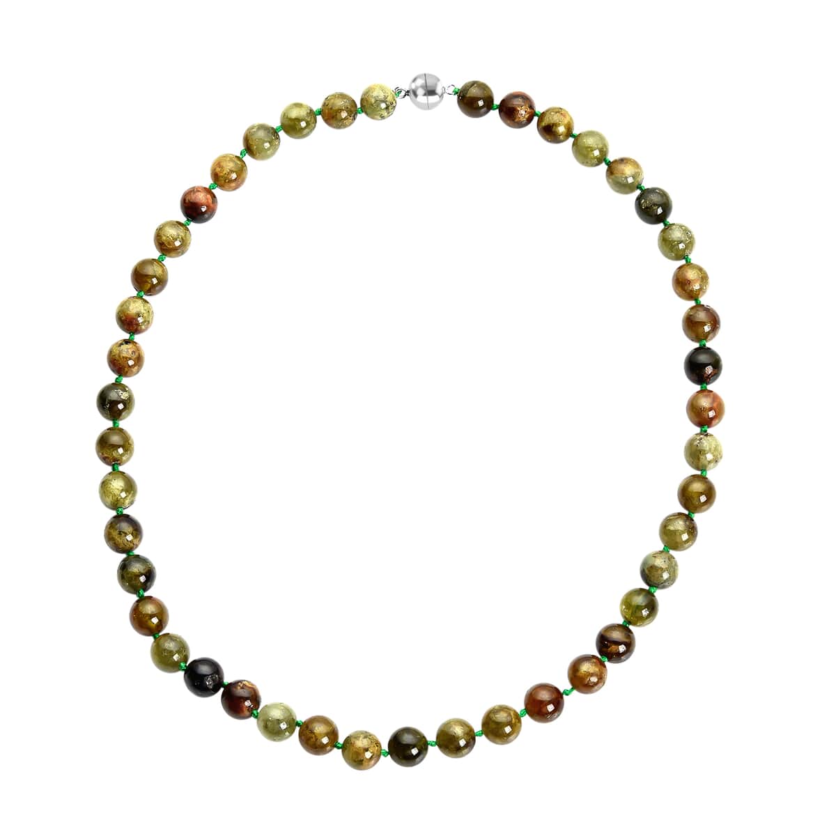 Green Garnet 9-11mm Beaded Necklace 20 Inches in Rhodium Over Sterling Silver 443.50 ctw image number 0