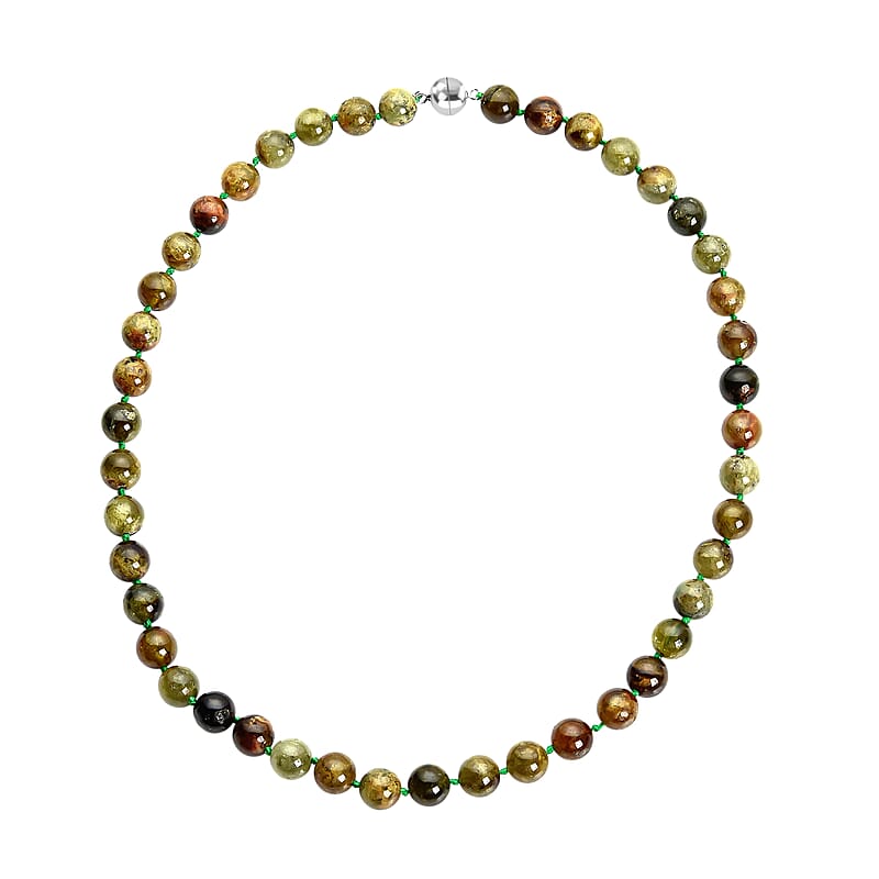 Green Garnet 9-11mm 443.50 ctw Beaded Necklace in Rhodium Over Sterling Silver 20 Inches