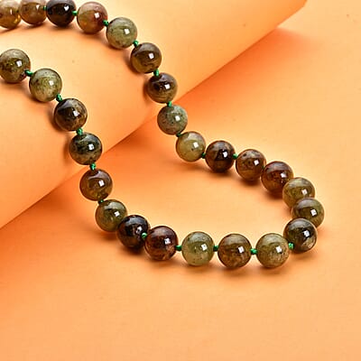 Green Garnet 9-11mm 443.50 ctw Beaded Necklace in Rhodium Over Sterling Silver 20 Inches