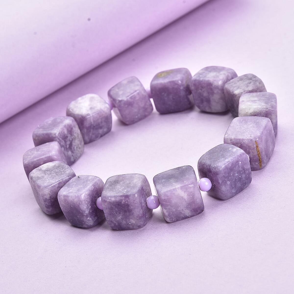 Lepidolite and Purple Resin Stretch Bracelet 278.00 ctw image number 1