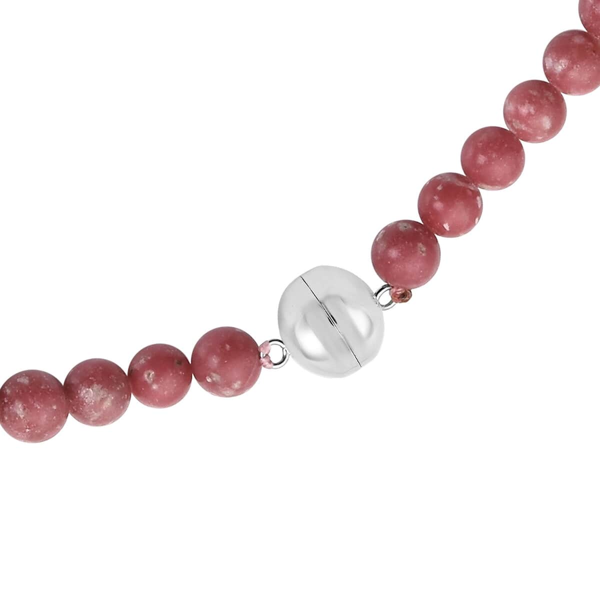 Norwegian Thulite Beaded Necklace 20 Inches with Magnetic Lock in Rhodium Over Sterling Silver 641.50 ctw image number 3