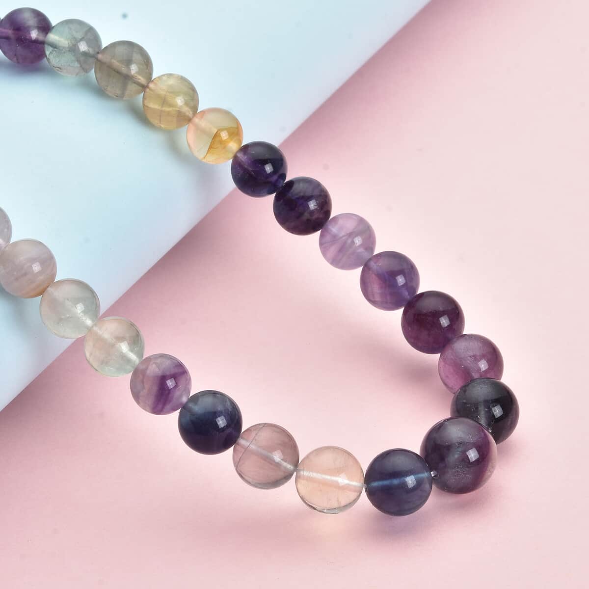 Multi Fluorite Bead Necklace Rhodium Plated Sterling Silver, Bead Jewelry Gifts For Women image number 1