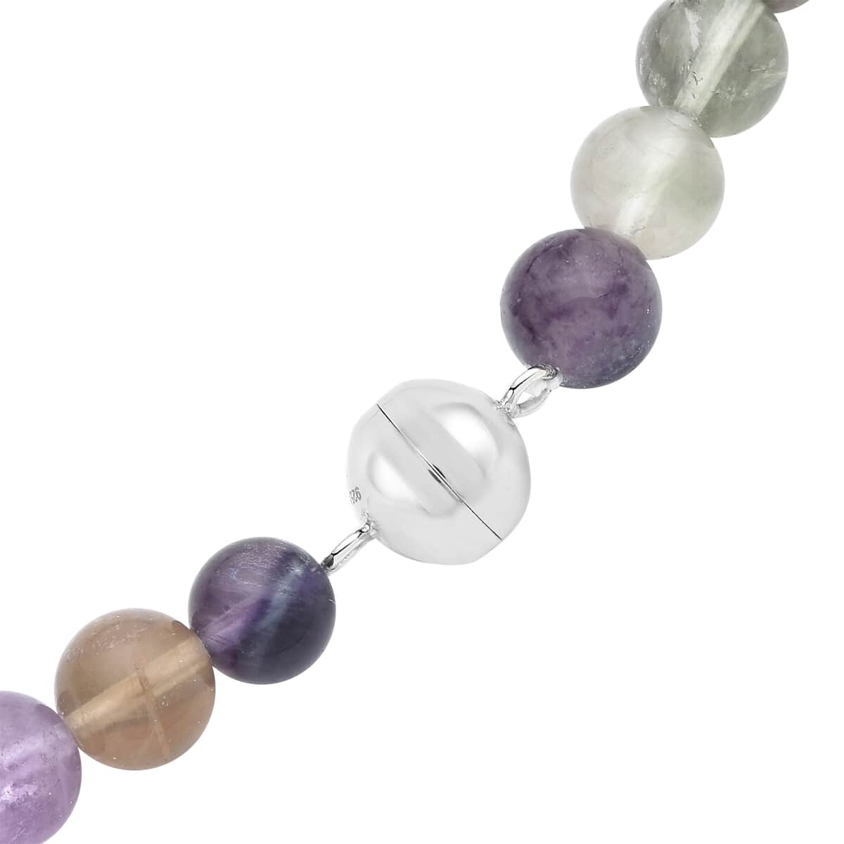 Multi Fluorite Bead Necklace Rhodium Plated Sterling Silver, Bead Jewelry Gifts For Women image number 3