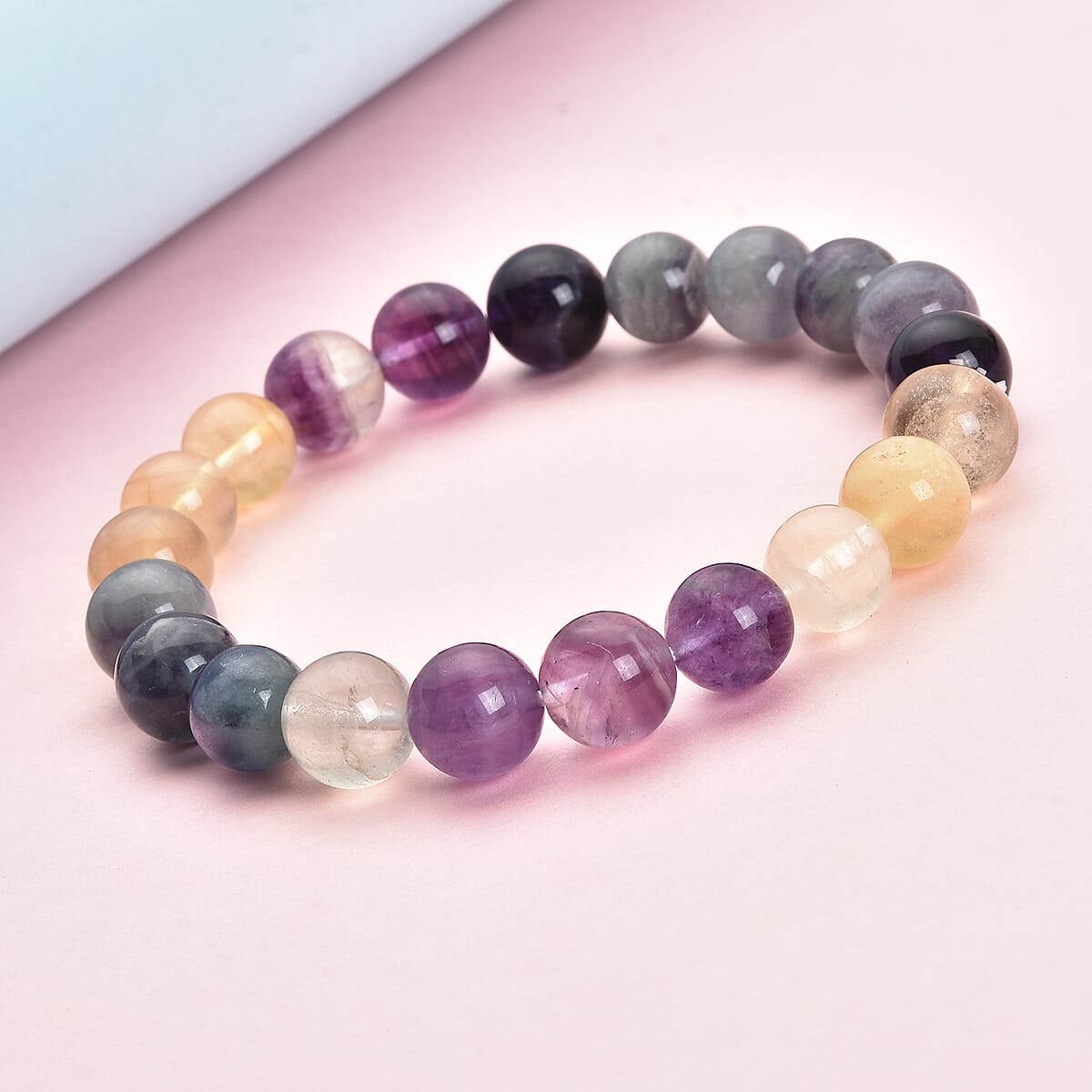 Multi Fluorite Beaded Stretch Bracelet 158.50 ctw image number 1