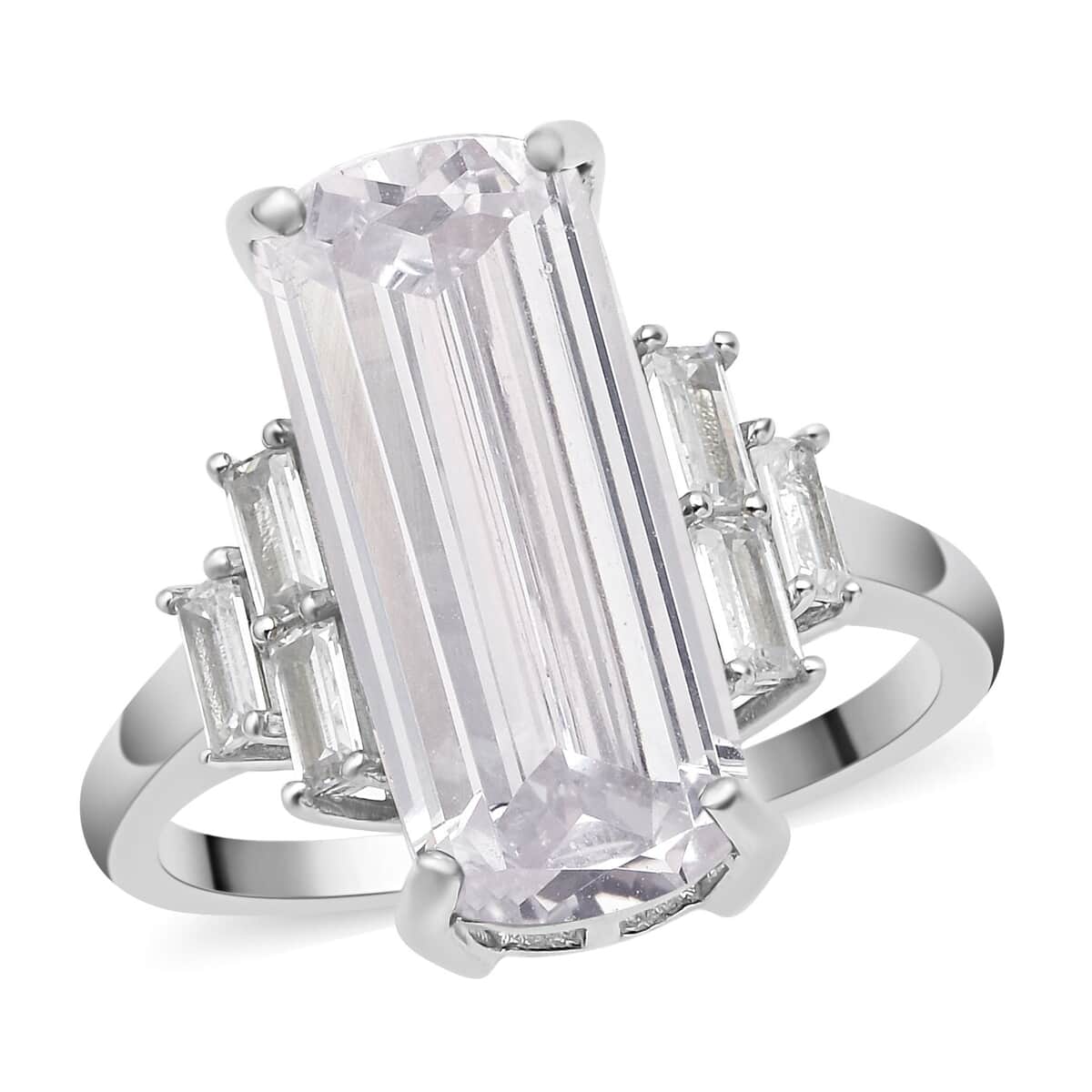 LUSTRO STELLA Finest CZ Elongated Ring in Platinum Over Sterling Silver 10.35 ctw image number 0