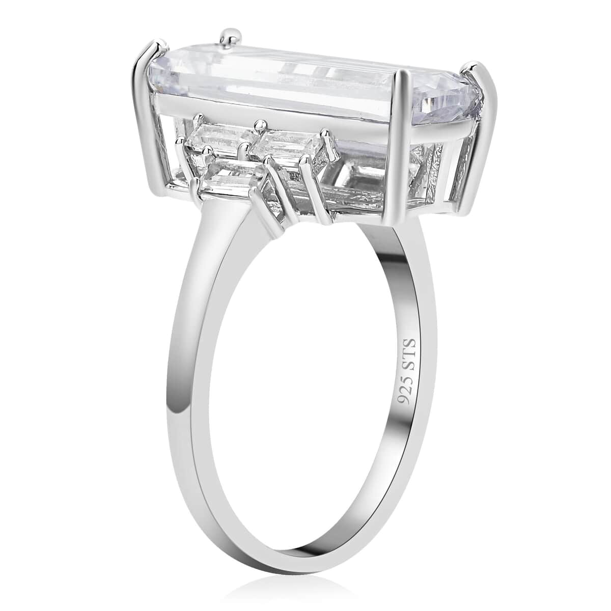 LUSTRO STELLA Finest CZ Elongated Ring in Platinum Over Sterling Silver 10.35 ctw image number 3