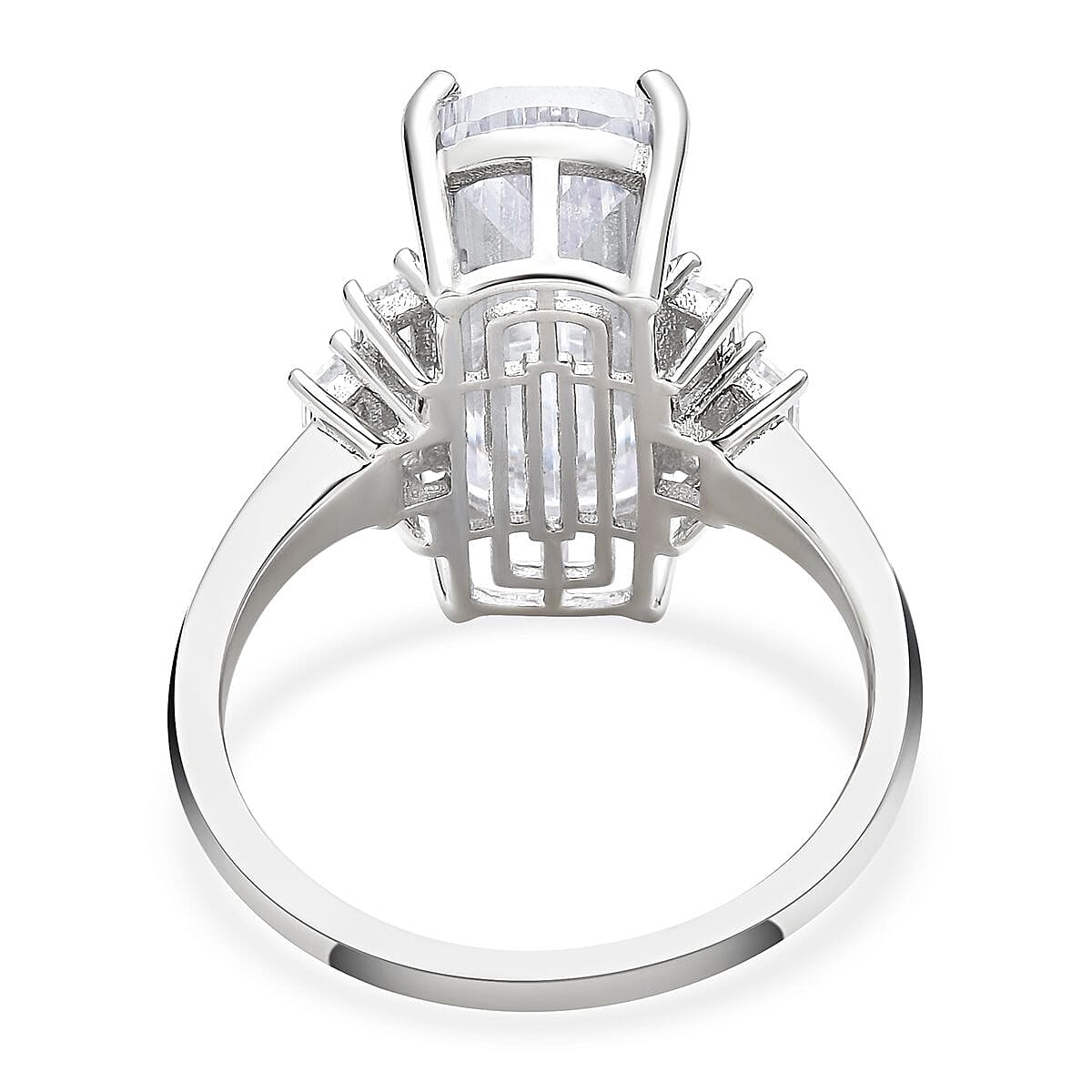 Lustro Stella Finest CZ Elongated Ring in Platinum Over Sterling Silver (Size 10.0) 10.35 ctw
