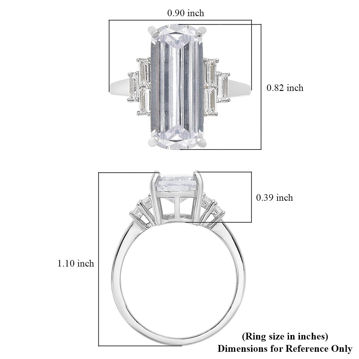 Lustro Stella Finest CZ Elongated Ring in Platinum Over Sterling Silver (Size 10.0) 10.35 ctw