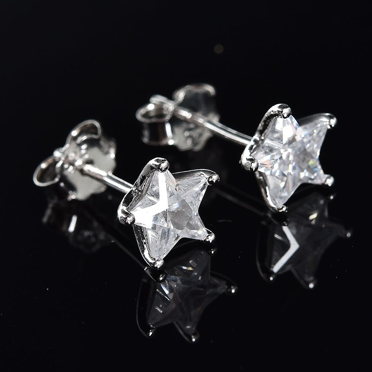 LUSTRO STELLA Finest CZ Star Stud Earrings in Platinum Over Sterling Silver 1.65 ctw image number 1