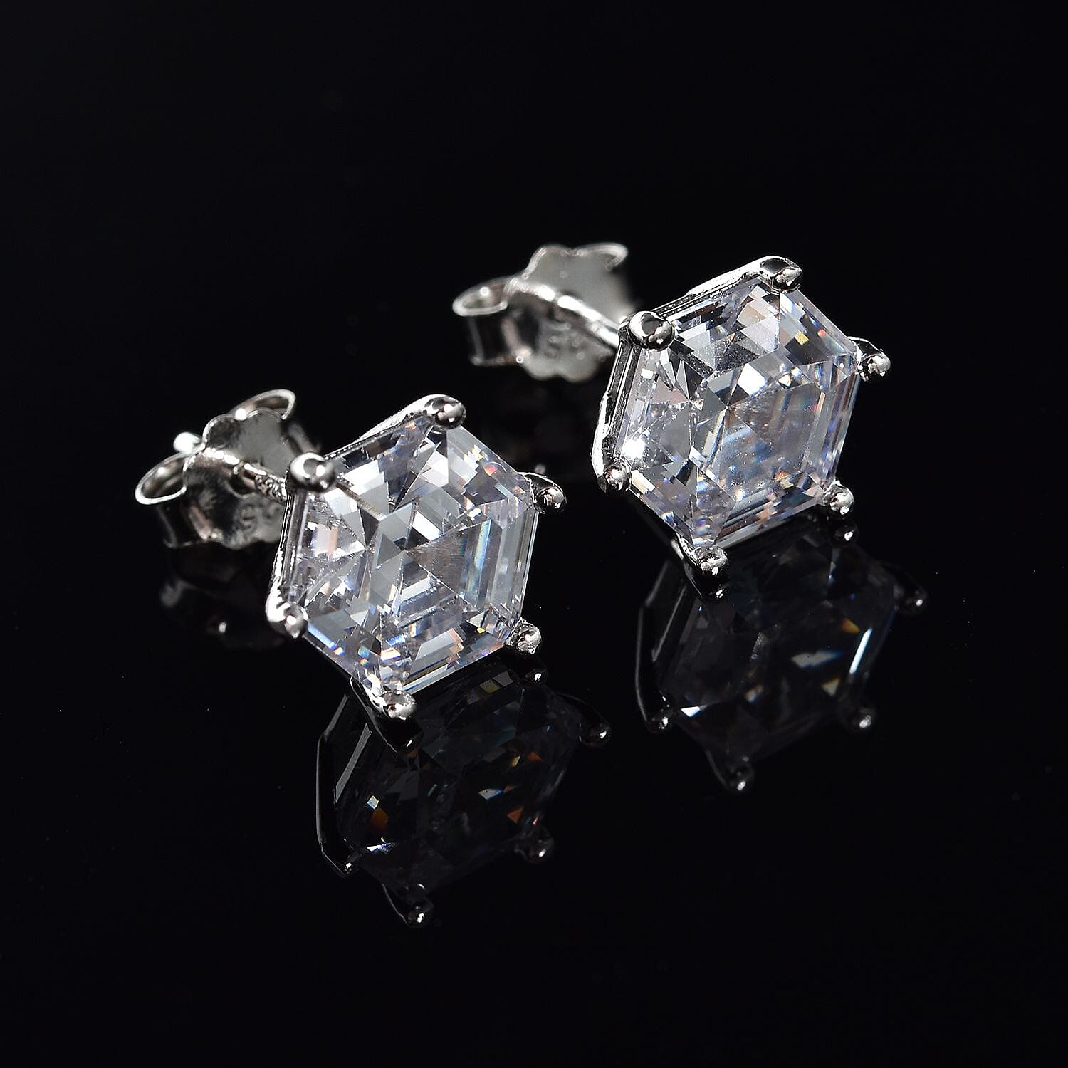 Lustro Stella Finest CZ Solitaire Stud Earrings in Platinum Over Sterling Silver 6.40 ctw