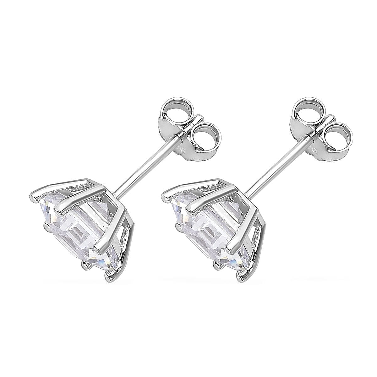 Lustro Stella Finest CZ Solitaire Stud Earrings in Platinum Over Sterling Silver 6.40 ctw