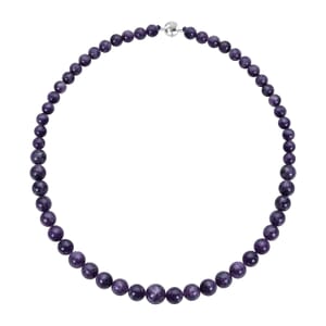 Purple Lepidolite Beaded Necklace 20 Inches with Magnetic Lock in Rhodium Over Sterling Silver 387.00 ctw