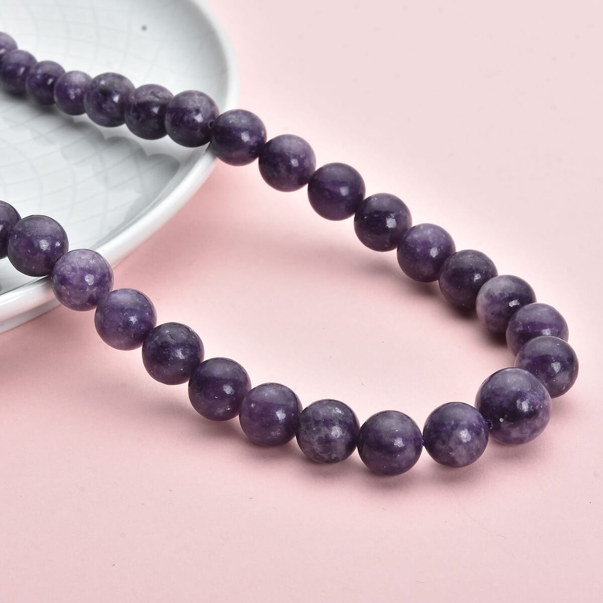 Purple Lepidolite Beaded Necklace 20 Inches with Magnetic Lock in Rhodium Over Sterling Silver 387.00 ctw image number 1