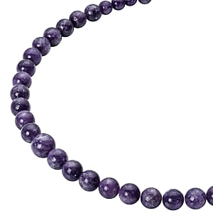 Purple Lepidolite Beaded Necklace 20 Inches with Magnetic Lock in Rhodium Over Sterling Silver 387.00 ctw