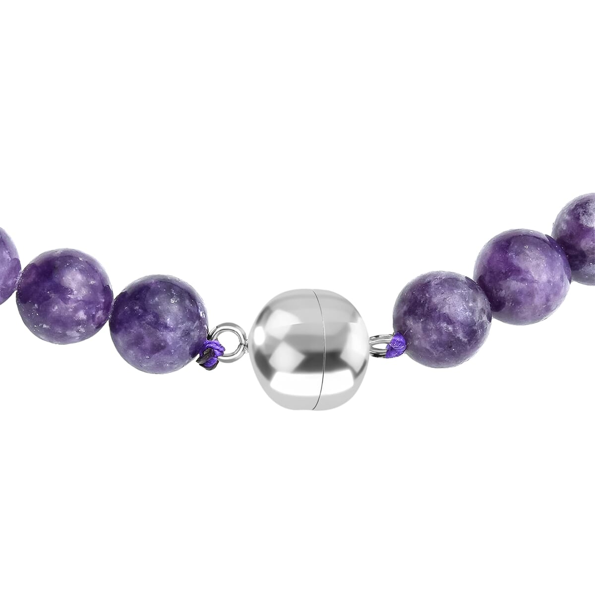 Purple Lepidolite Beaded Necklace 20 Inches with Magnetic Lock in Rhodium Over Sterling Silver 387.00 ctw image number 4