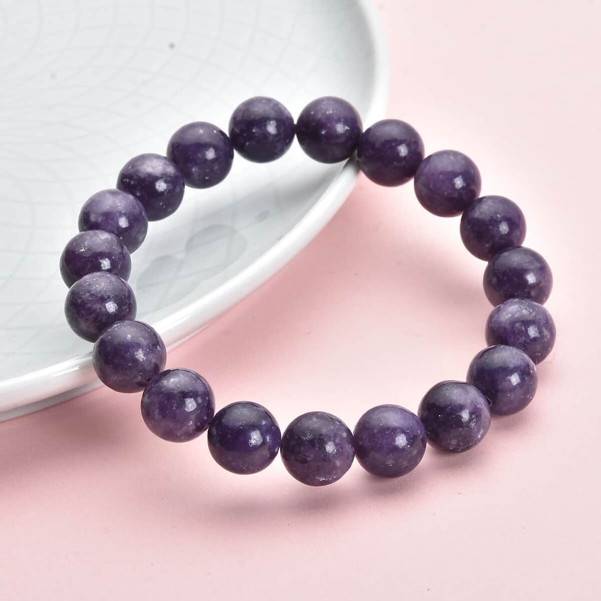 Purple Lepidolite Beaded Stretch Bracelet 150.00 ctw image number 1