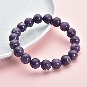 Purple Lepidolite Beaded Stretch Bracelet 150.00 ctw