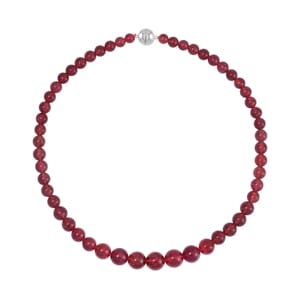 Strawberry Quartz Beaded Necklace For Women with Magnetic Lock, Sterling Silver Necklace 20 Inches