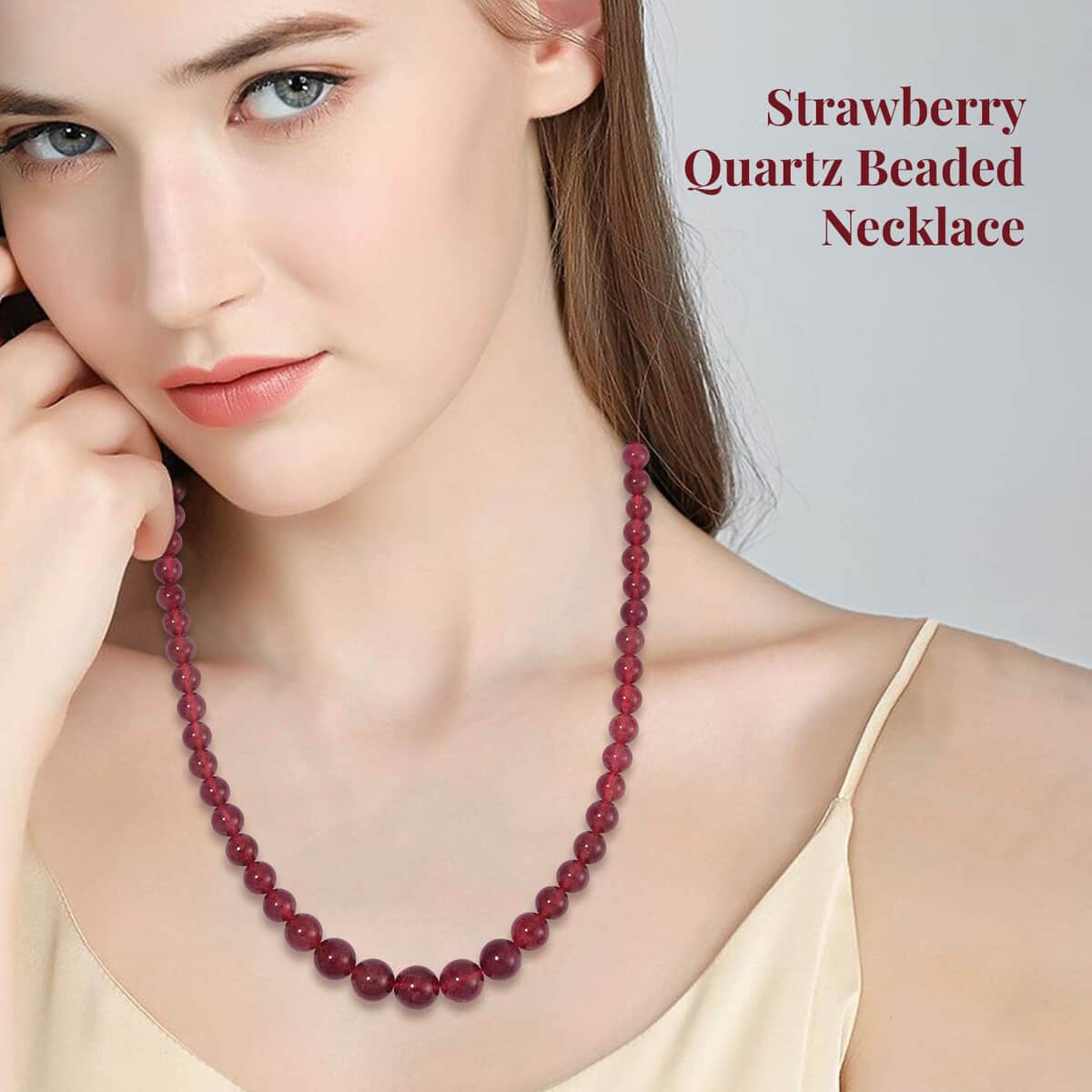 Strawberry Quartz Beaded Necklace For Women with Magnetic Lock, Sterling Silver Necklace 20 Inches image number 2