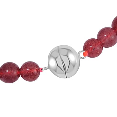 Strawberry Quartz Beaded Necklace For Women with Magnetic Lock, Sterling Silver Necklace 20 Inches