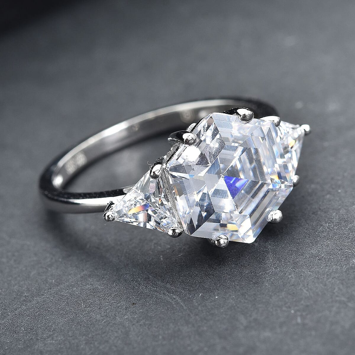 Lustro Stella Finest CZ Ring in Platinum Over Sterling Silver (Size 5.0) 7.50 ctw image number 1