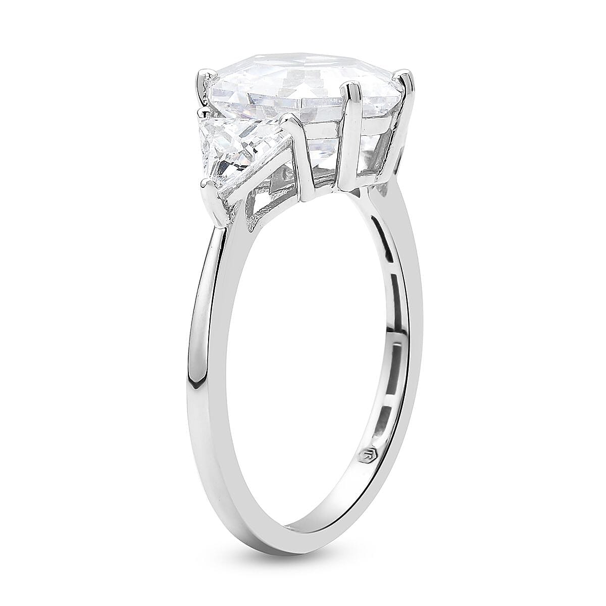 Lustro Stella Finest CZ Ring in Platinum Over Sterling Silver (Size 5.0) 7.50 ctw image number 3