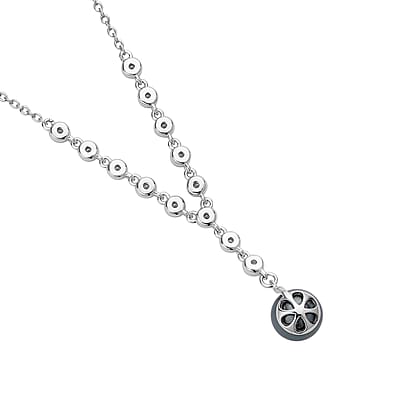 Tahitian Cultured Pearl 9-10mm and White Zircon Necklace 18 Inches in Rhodium Over Sterling Silver 0.65 ctw