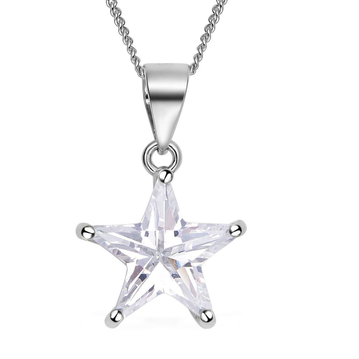 LUSTRO STELLA Finest CZ Star Pendant Necklace 18 Inches in Platinum Over Sterling Silver 4.00 ctw image number 0