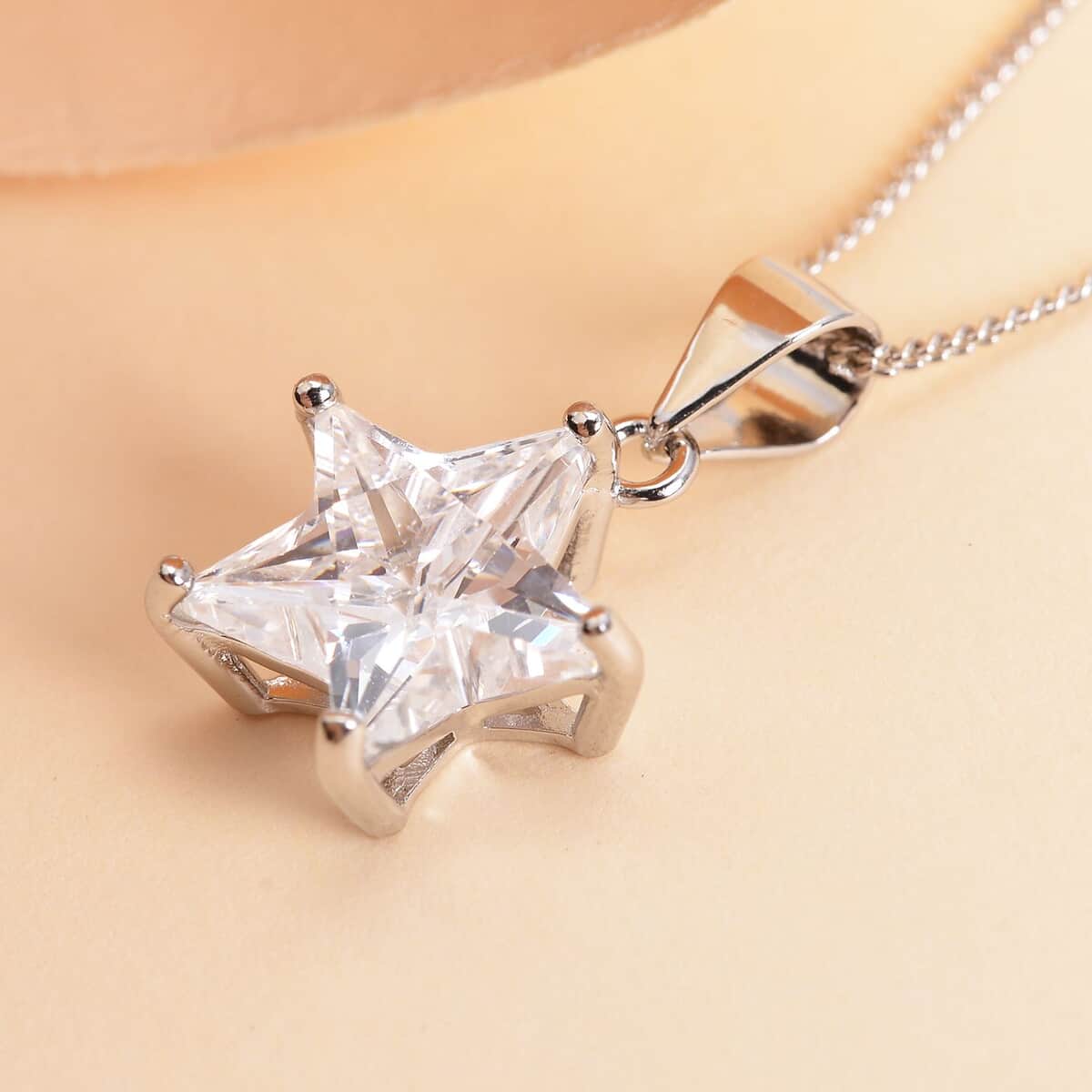 LUSTRO STELLA Finest CZ Star Pendant Necklace 18 Inches in Platinum Over Sterling Silver 4.00 ctw image number 1