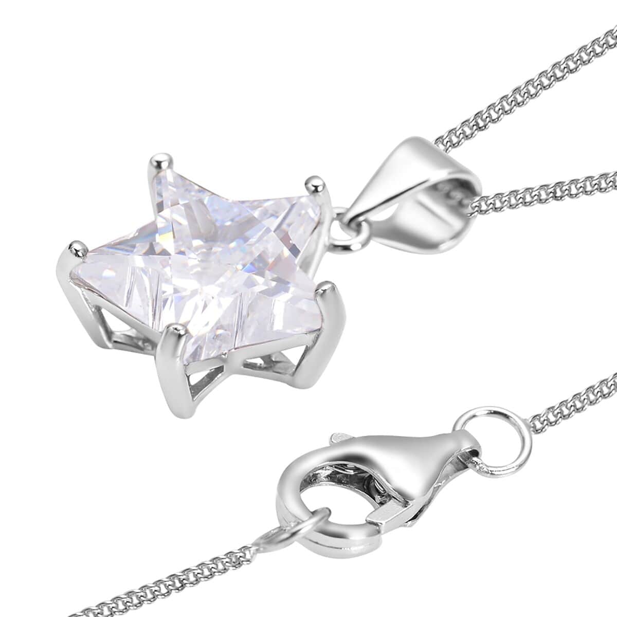 LUSTRO STELLA Finest CZ Star Pendant Necklace 18 Inches in Platinum Over Sterling Silver 4.00 ctw image number 3