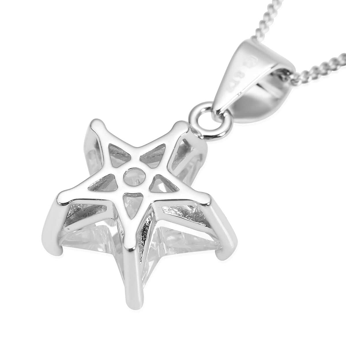 LUSTRO STELLA Finest CZ Star Pendant Necklace 18 Inches in Platinum Over Sterling Silver 4.00 ctw image number 4