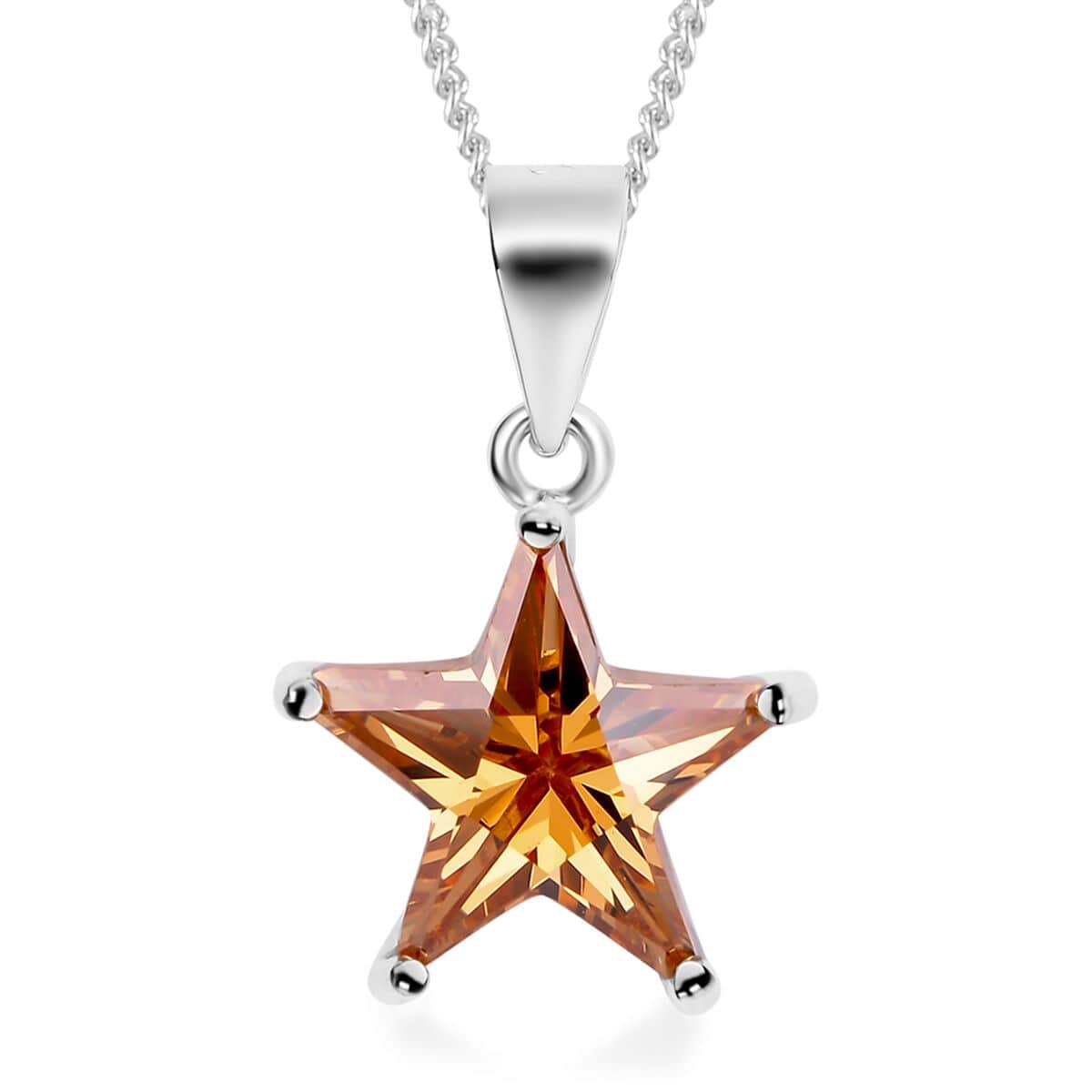 LUSTRO STELLA Finest Champagne CZ Star Pendant Necklace 18 Inches in Platinum Over Sterling Silver 4.00 ctw image number 0