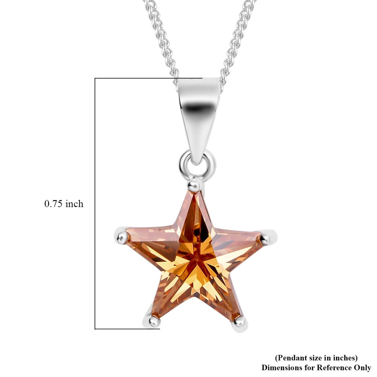 LUSTRO STELLA Finest Champagne CZ Star Pendant Necklace 18 Inches in Platinum Over Sterling Silver 4.00 ctw image number 5