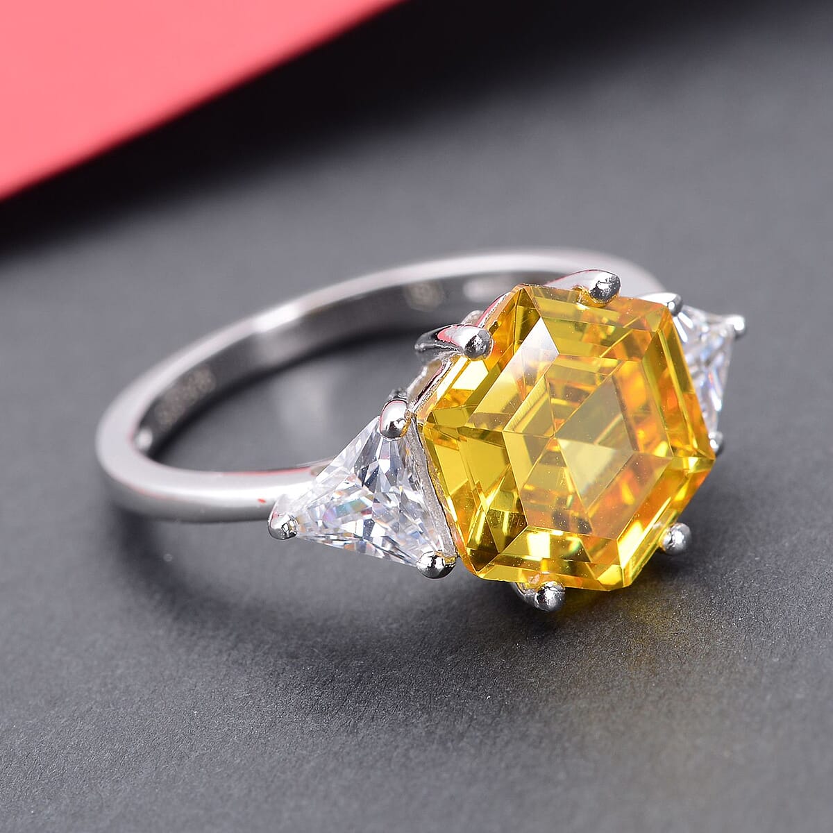 Lustro Stella Finest Yellow and White CZ Ring in Platinum Over Sterling Silver (Size 11.0) 7.50 ctw image number 1