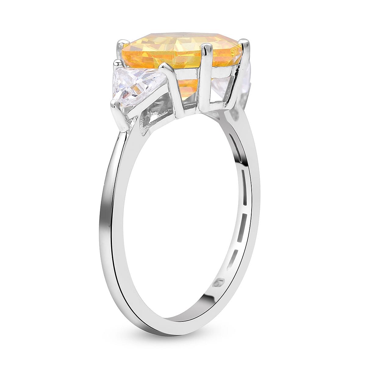 Lustro Stella Finest Yellow and White CZ Ring in Platinum Over Sterling Silver (Size 11.0) 7.50 ctw image number 3