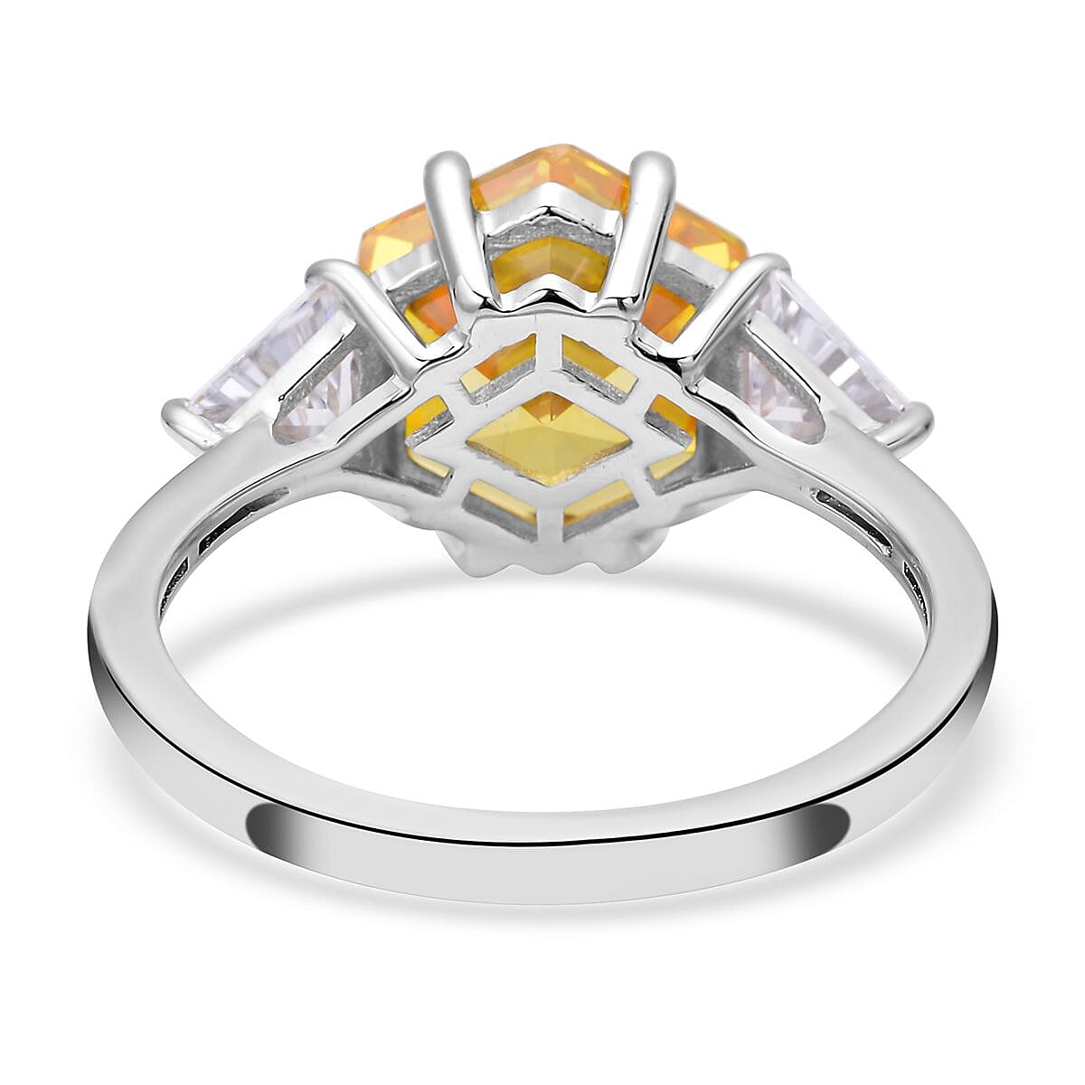 Lustro Stella Finest Yellow and White CZ Ring in Platinum Over Sterling Silver (Size 11.0) 7.50 ctw image number 4