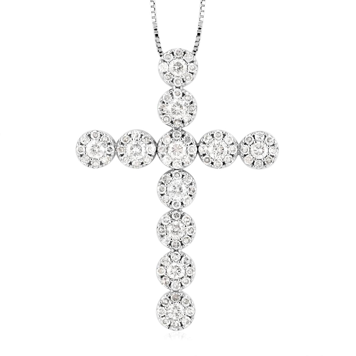 NY CLOSEOUT 10K White Gold I-J I2 Diamond Cross Pendant Necklace 18 Inches 3.50 Grams 1.00 ctw image number 0