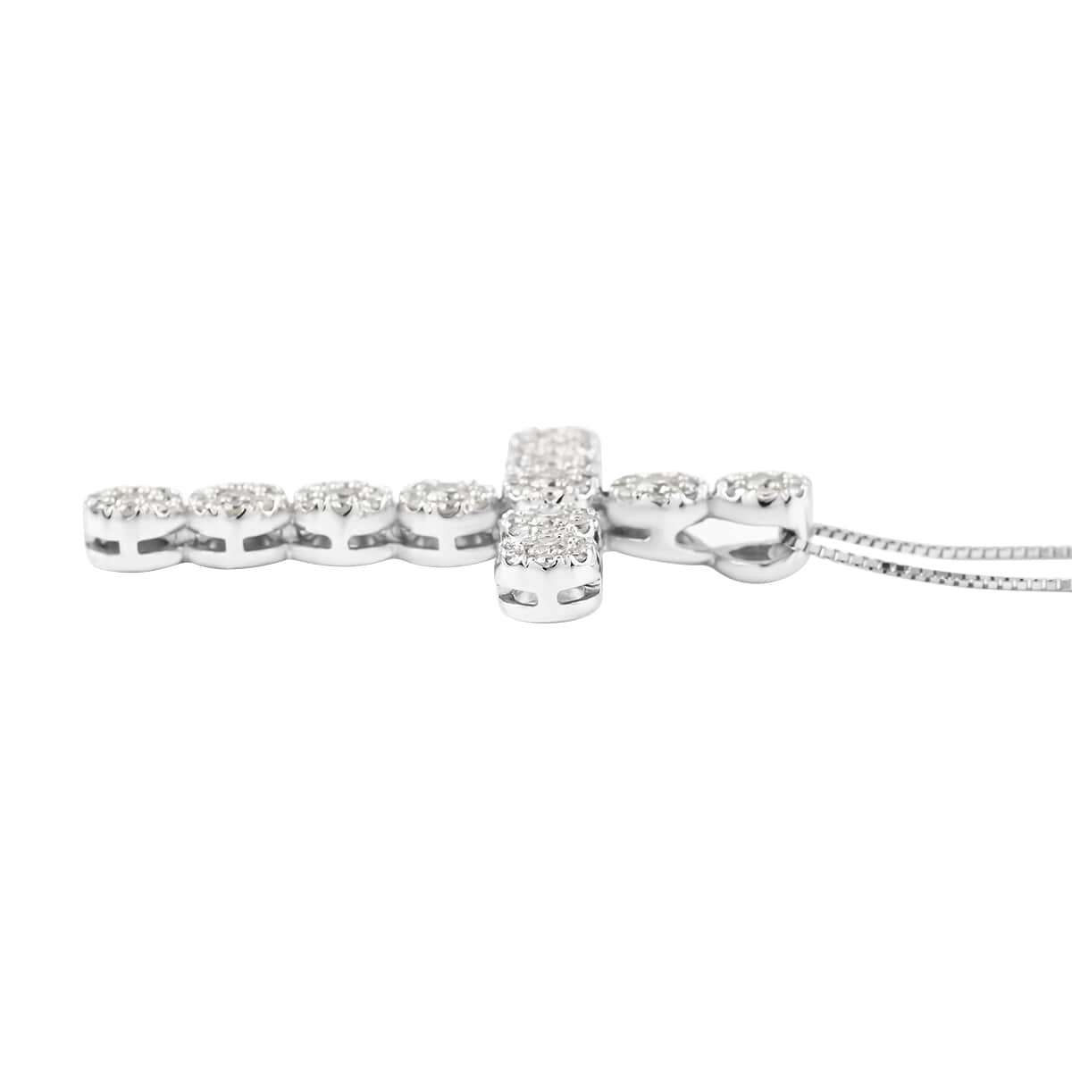 NY CLOSEOUT 10K White Gold I-J I2 Diamond Cross Pendant Necklace 18 Inches 3.50 Grams 1.00 ctw image number 3