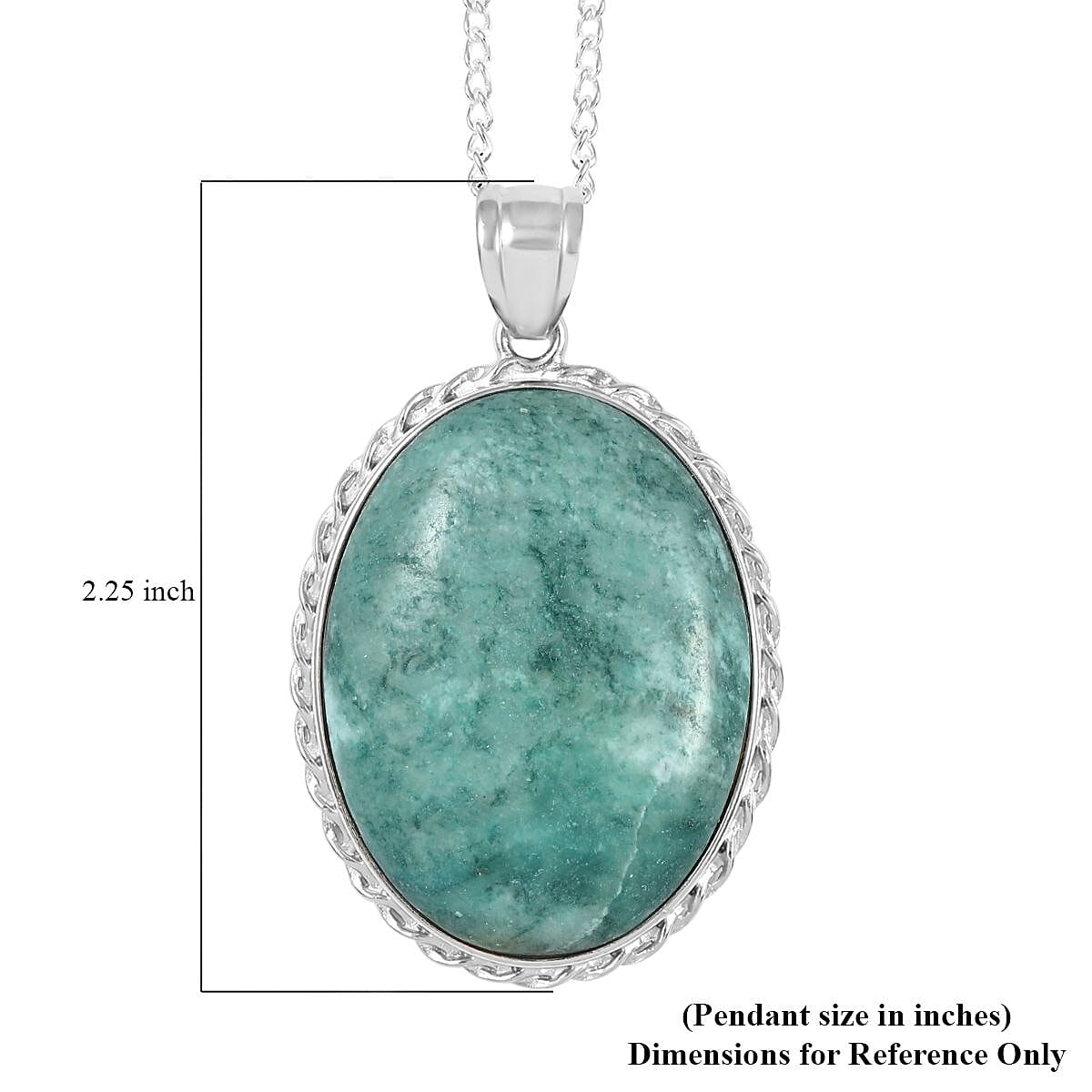 Green Ocean Jasper Oval Pendant Necklace 18 Inches in Silvertone 65.00 ctw