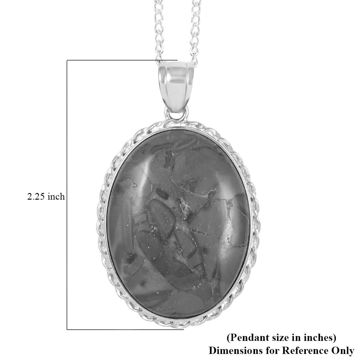 Bamboo Jasper Oval Pendant Necklace 18 Inches in Silvertone 65.00 ctw image number 5