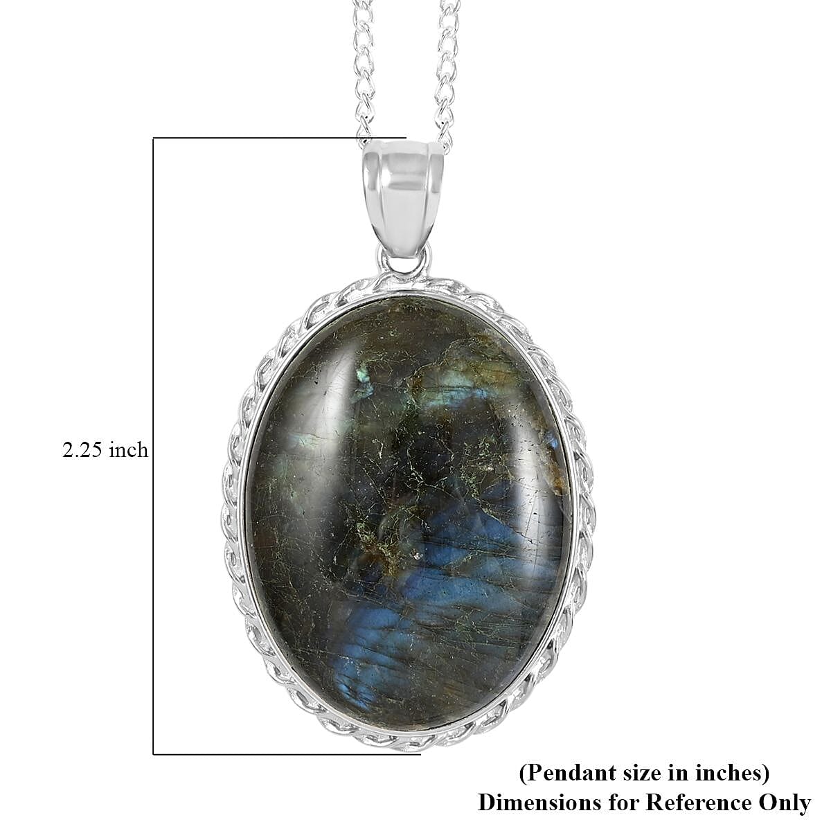 Labradorite Oval Pendant Necklace 18 Inches in Silvertone 67.00 ctw image number 5