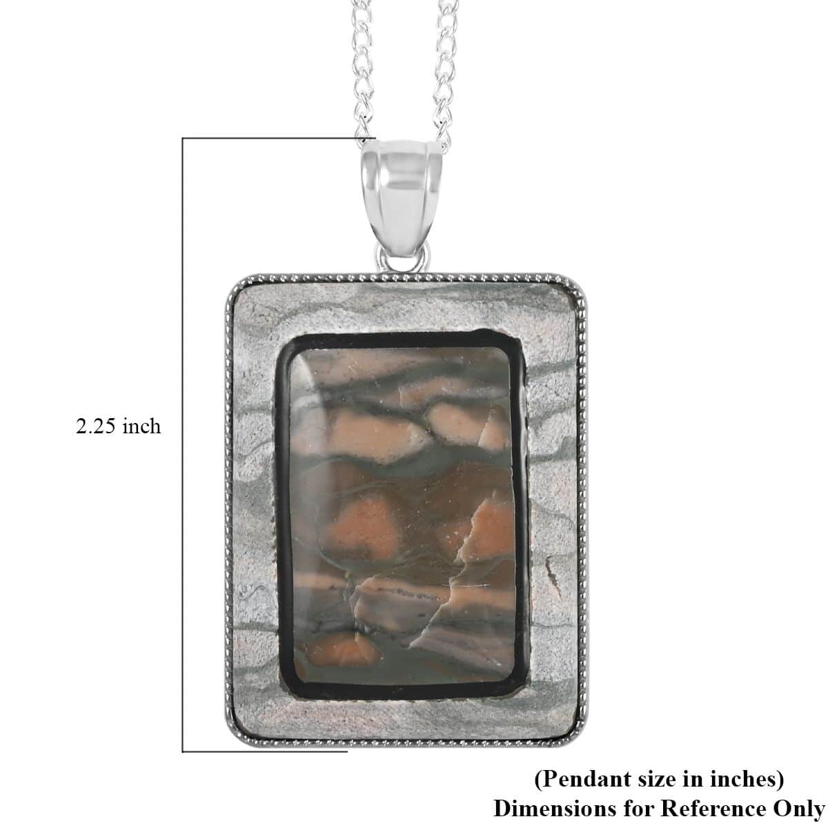 Rainbow Jasper and Red Zebra Jasper Rectangle Pendant Necklace 18 Inches in Silvertone 80.00 ctw image number 5