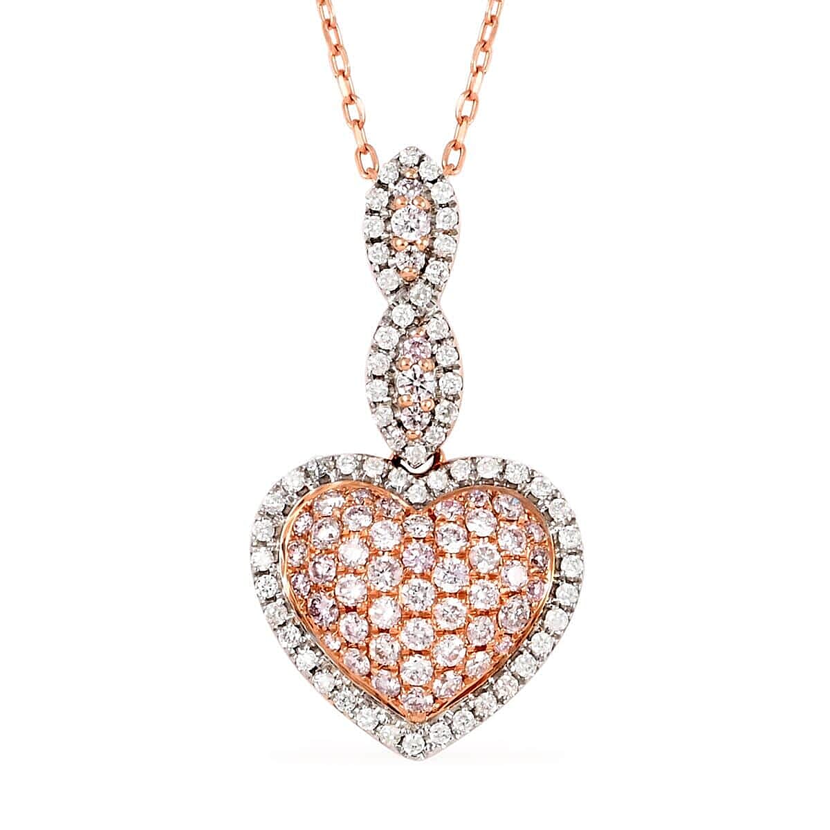 14K Rose Gold Natural Pink and White Diamond SI-I1 Pendant Necklace 18 Inches 4 Grams 0.75 ctw