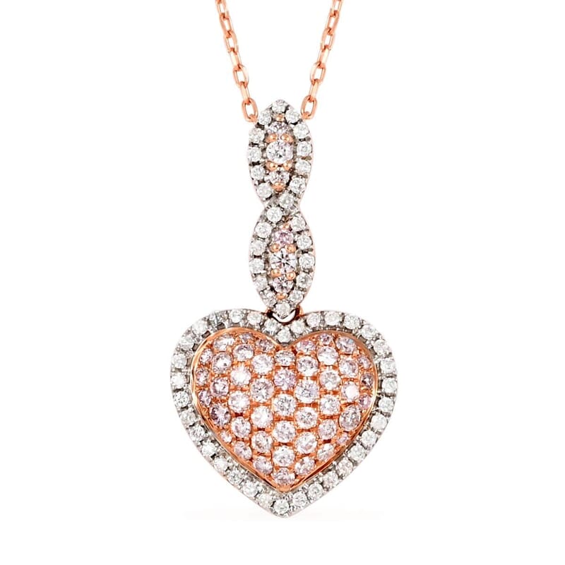 14K Rose Gold Natural Pink and White Diamond SI-I1 Pendant Necklace 18 Inches 4 Grams 0.75 ctw