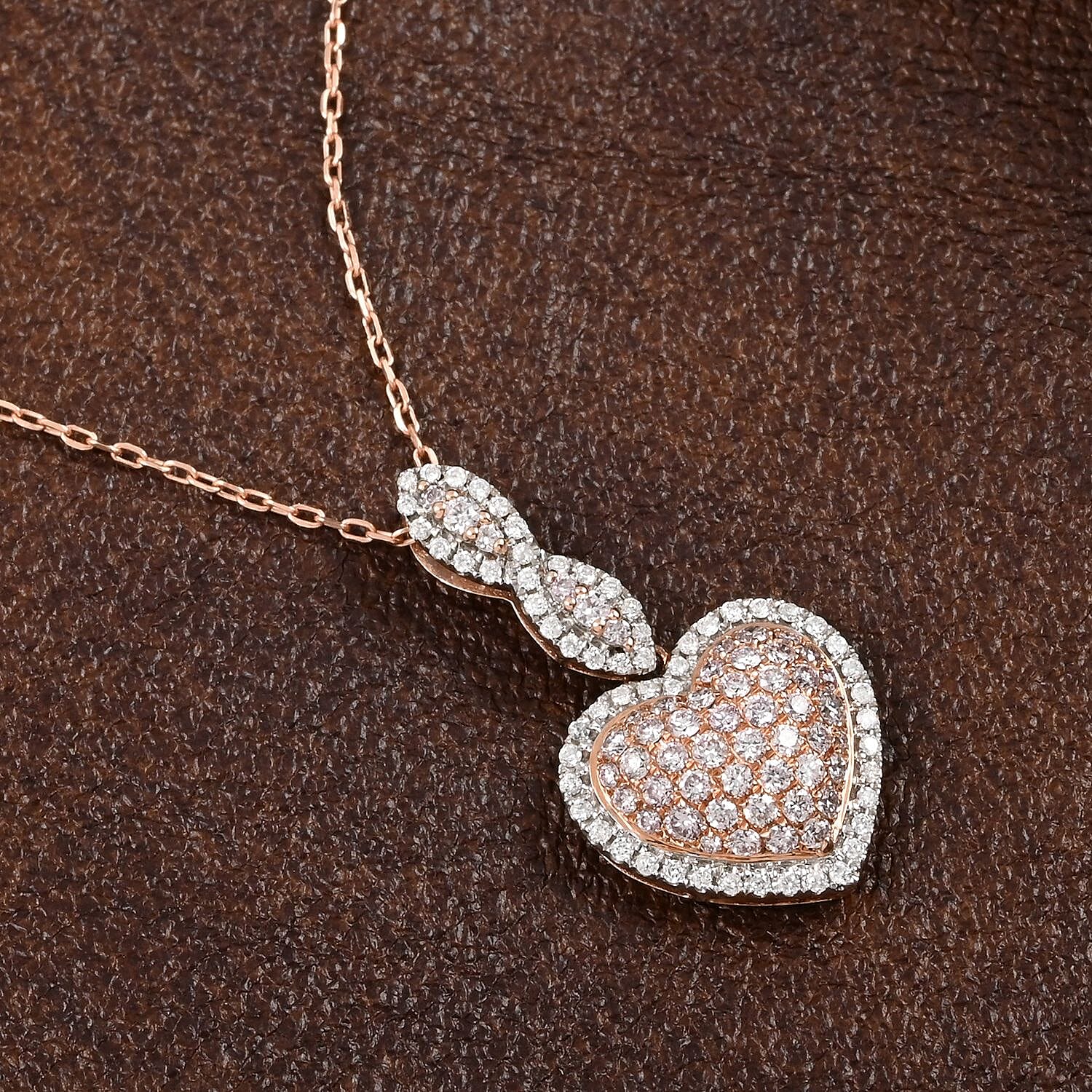 14K Rose Gold Natural Pink and White Diamond SI-I1 Pendant Necklace 18 Inches 4 Grams 0.75 ctw