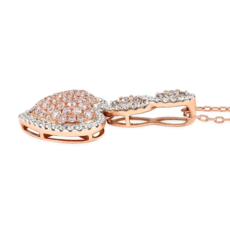 14K Rose Gold Natural Pink and White Diamond SI-I1 Pendant Necklace 18 Inches 4 Grams 0.75 ctw